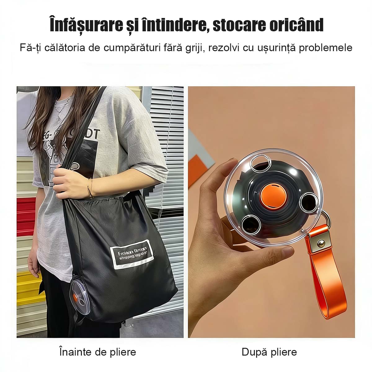 Sac de cumpărături pliabil cu disc rotativ, portabil și multifunctional, cu design creativ și extensibil, ușor de depozitat și transportat.