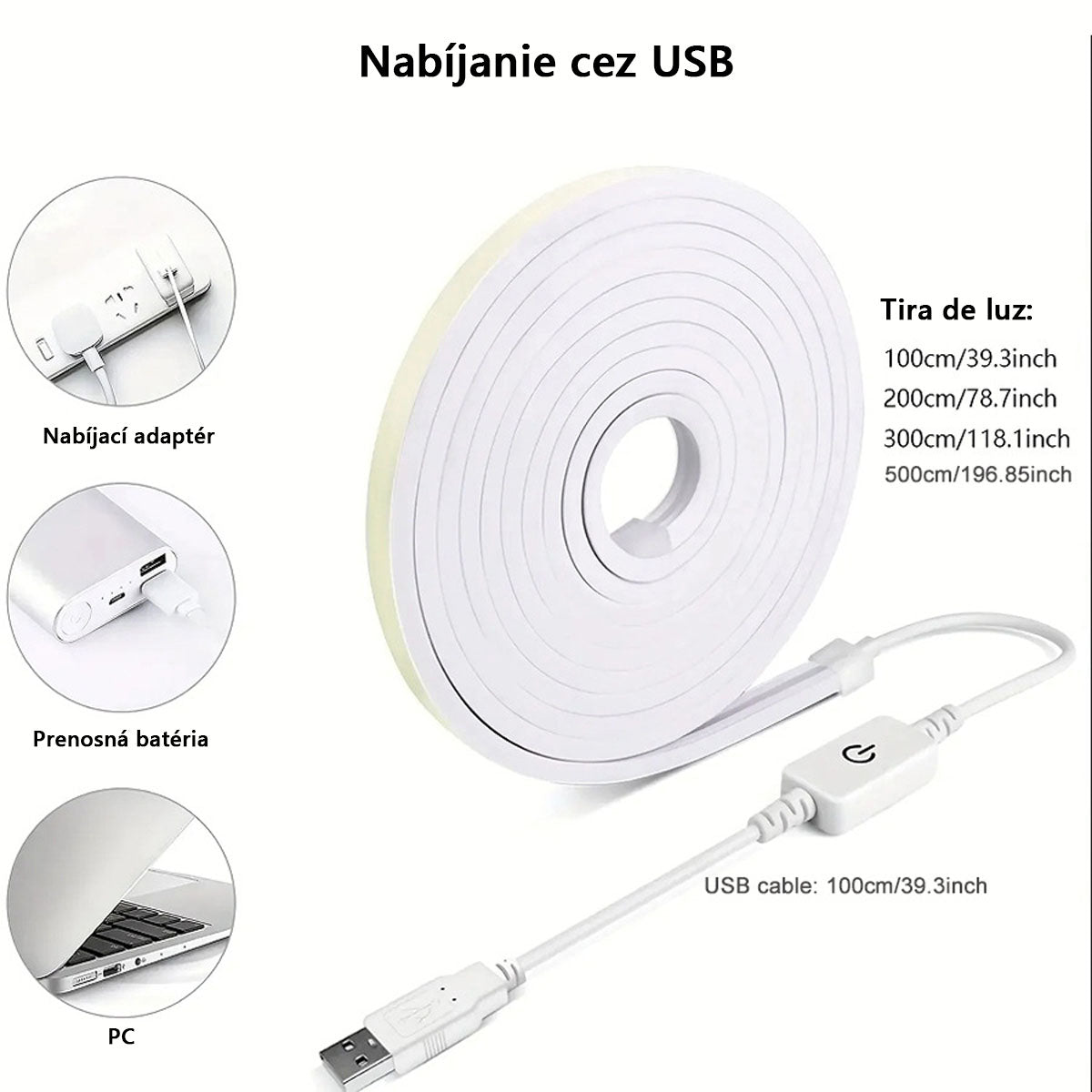 USB svetelný pás, 5V nízke napätie, flexibilný neónový silikónový LED pás, vodoodolný — vhodný na kozmetické zrkadlo, čelo postele, TV podsvietenie a náladové osvetlenie.