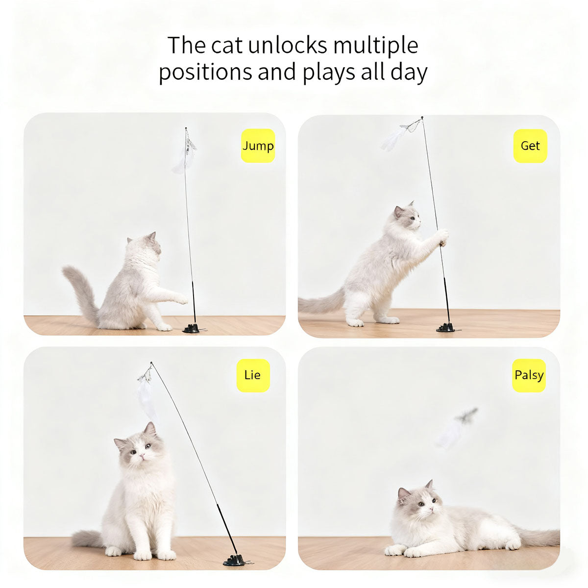 Juguete para gatos con ventosa de succión fuerte, varita de plumas de vara larga para juego autónomo, resistente al mordisco y antiedad para gatos.