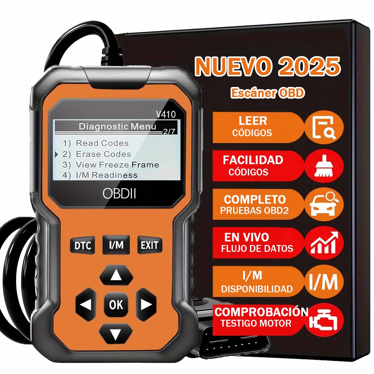 **Escáner de diagnóstico de fallos del motor OBD2 V410, lector de códigos**
