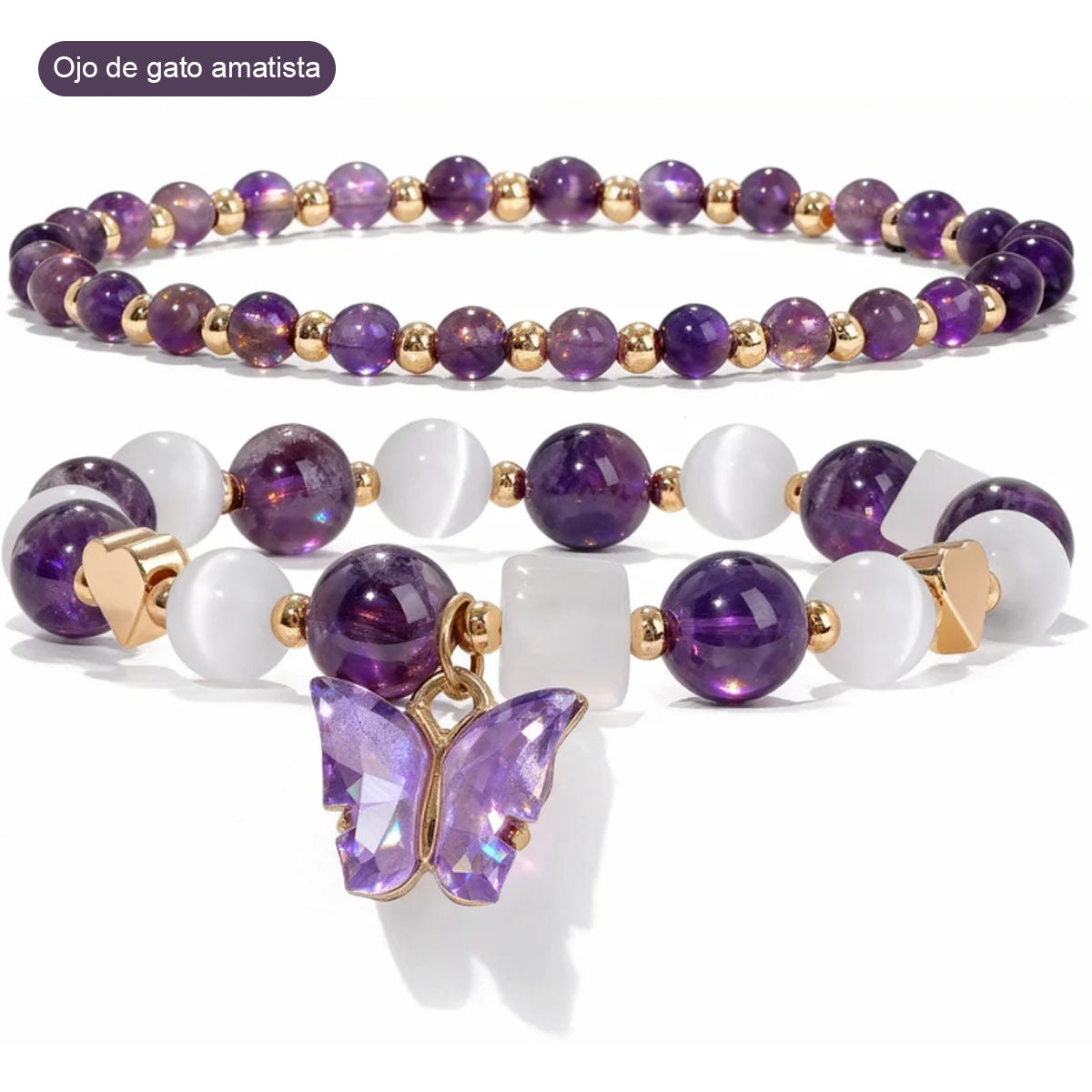 Pulsera de cristales de amatista morada natural de doble capa, para mujeres, de alto nivel, con diseño apilable y cuentas entrelazadas.