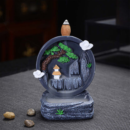 'Montaña y Arroyo Fluente': Pequeño quemador de incienso de resina con efecto cascada, para inciensos como sándalo y agar. Decoración para el hogar.