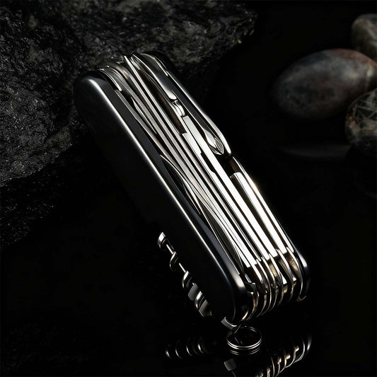 Multiherramienta plegable EDC de 17 funciones: cuchillo afilado, destornilladores, abrelatas y más. Ideal para camping, auto-defensa y viajes. ¡Stock disponible, tamaño bolsillo!