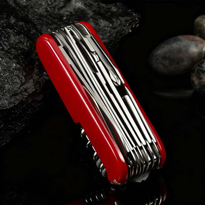 Multiherramienta plegable EDC de 17 funciones: cuchillo afilado, destornilladores, abrelatas y más. Ideal para camping, auto-defensa y viajes. ¡Stock disponible, tamaño bolsillo!