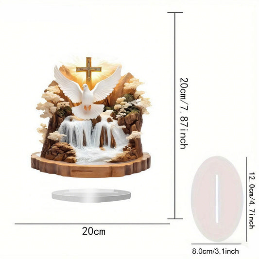 Adorno Boho Moderno para Escritorio - Decoración Acrílica con Paloma de la Paz y Paisaje Natural