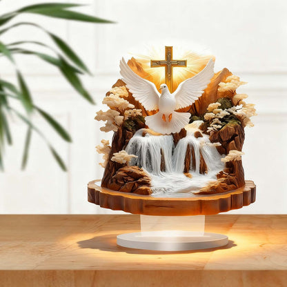 Adorno Boho Moderno para Escritorio - Decoración Acrílica con Paloma de la Paz y Paisaje Natural