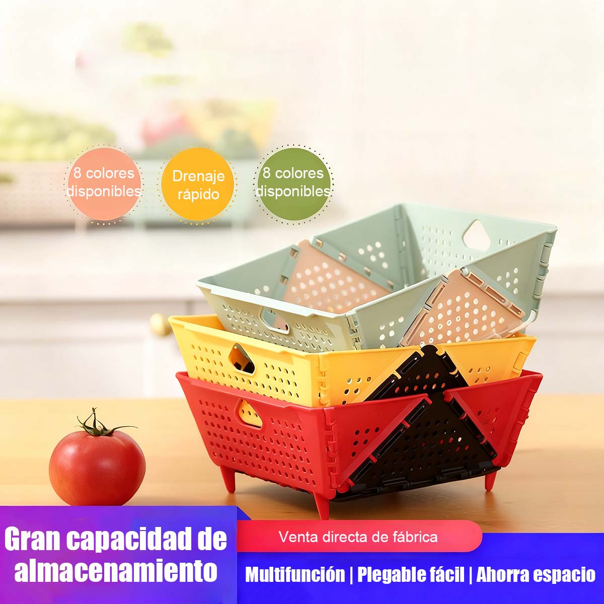 Nueva bandeja plegable para lavar verduras y frutas, canasta colador, estante de drenaje para el borde del fregadero de cocina, ¡tu ayudante perfecto para lavar frutas y verduras!