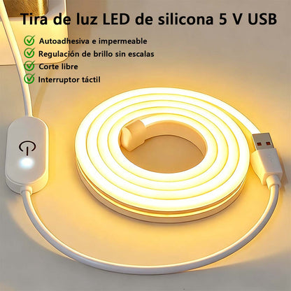 Tira de luz USB 5V de baja tensión, flexible, de neón, con tira de silicona impermeable, LED para espejo de maquillaje, cabecera de cama, fondo de televisión y luces ambientales.