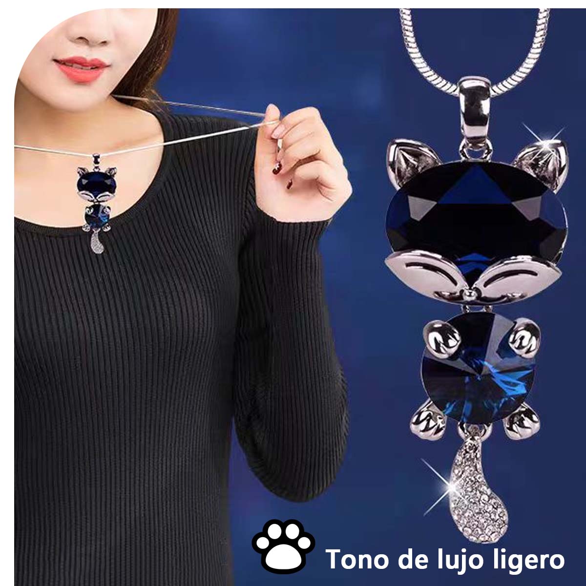Gargantilla Elegante con Gatito de Cristal: Un collar largo versátil con estilo coreano, el accesorio perfecto para tus looks.