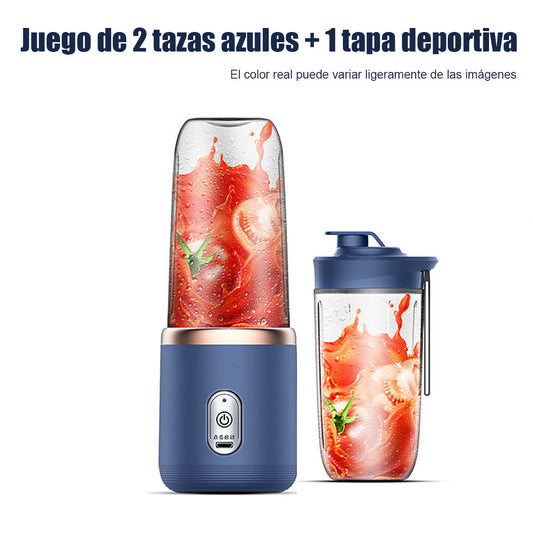 Licuadora exprimidora portátil multifuncional, vaso para jugo recargable con función de batidora y exprimidor.