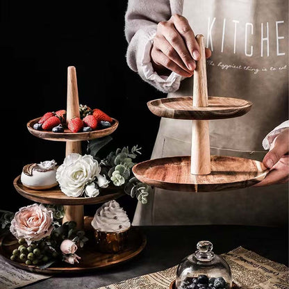 Soporte para cupcakes de papel de té, de madera, de dos niveles, para bodas, bandeja para frutos secos, caramelos y pipas, bandeja multifuncional de frutas para salón.