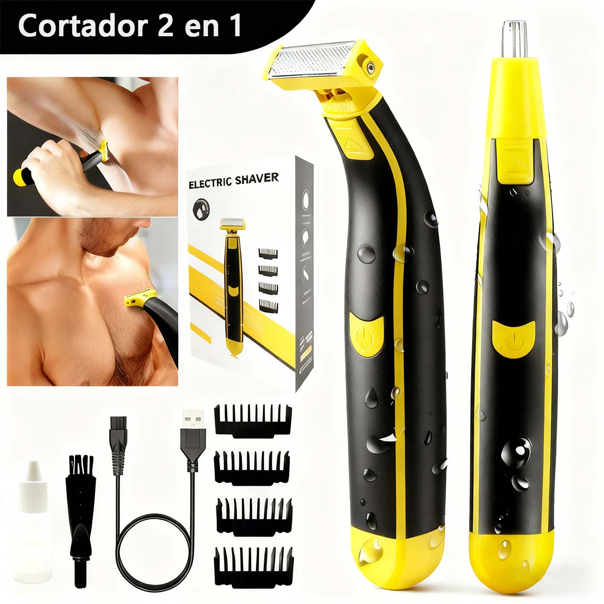Nueva recortadora masculina, recargable por USB, lavable en todo el cuerpo; afeitadora eléctrica para piernas, rostro y vello corporal.