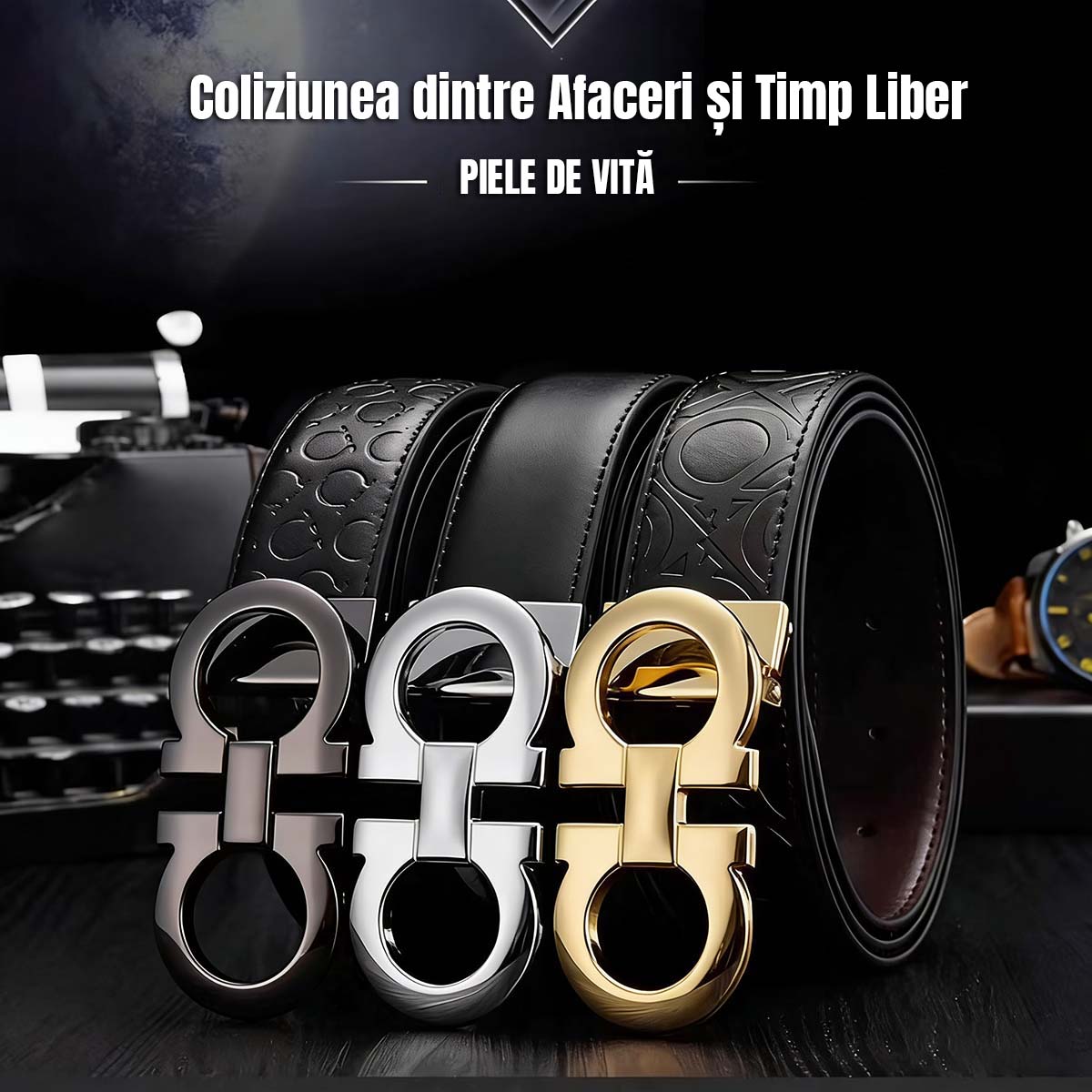 Curea de lux Fila, monogramă, model business pentru bărbați și casual pentru femei, cu cataramă automată