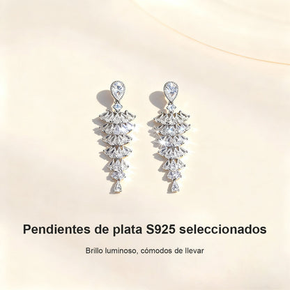 **Pendientes con poste de plata 925 y circonita sintética, de estilo palaciego elaborado, diseño delicado tipo pagoda, súper brillantes para mujer.**