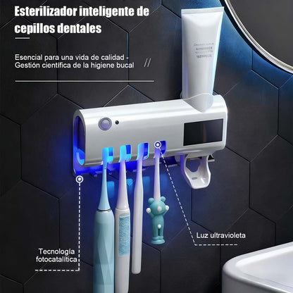 Esterilizador UV Inteligente para Cepillos de Dientes - Soporte de Pared Sin Taladro, Organiza y Desinfecta en el Baño