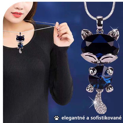 Kórejský univerzálny dlhý náhrdelník, elegantný dámsky jednoduchý a módny prívesok mačičky s kryštálom, sveterový náhrdelník a módny doplnok.