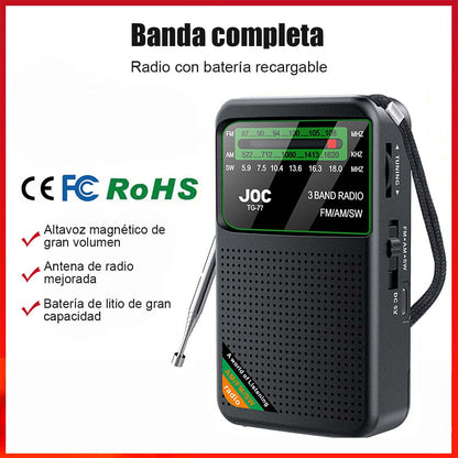 Radio de onda completa y frecuencia total, multifunción con búsqueda automática de emisoras.