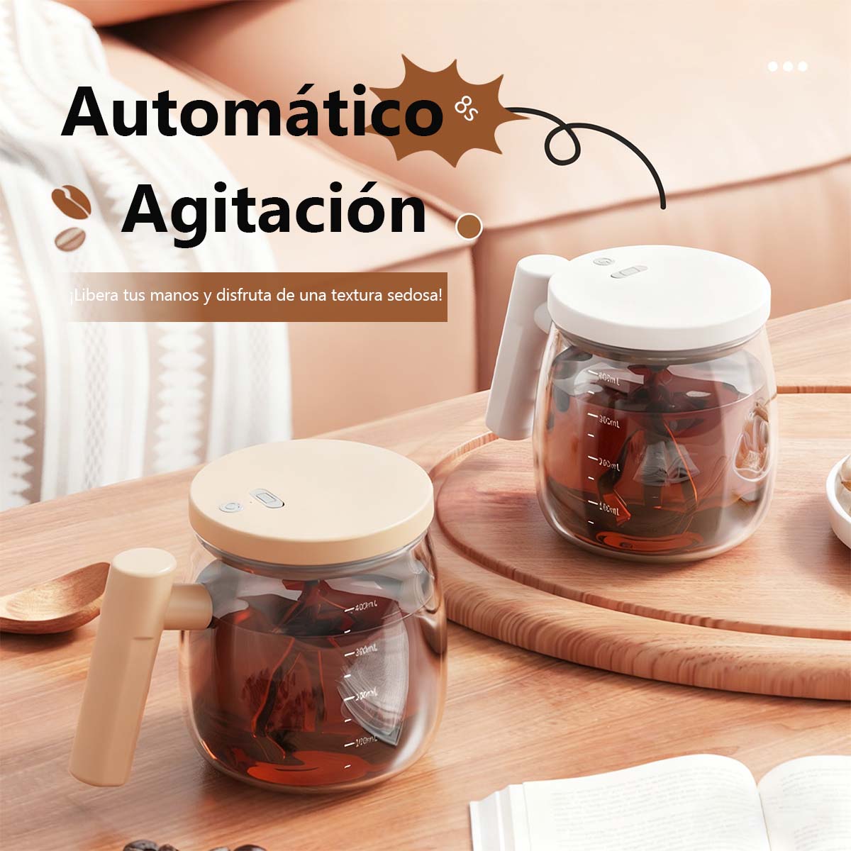 Vaso mezclador de vidrio totalmente automático y recargable, portátil, para café y leche en polvo, con mezcla silenciosa, vaso agitador ideal para oficina.