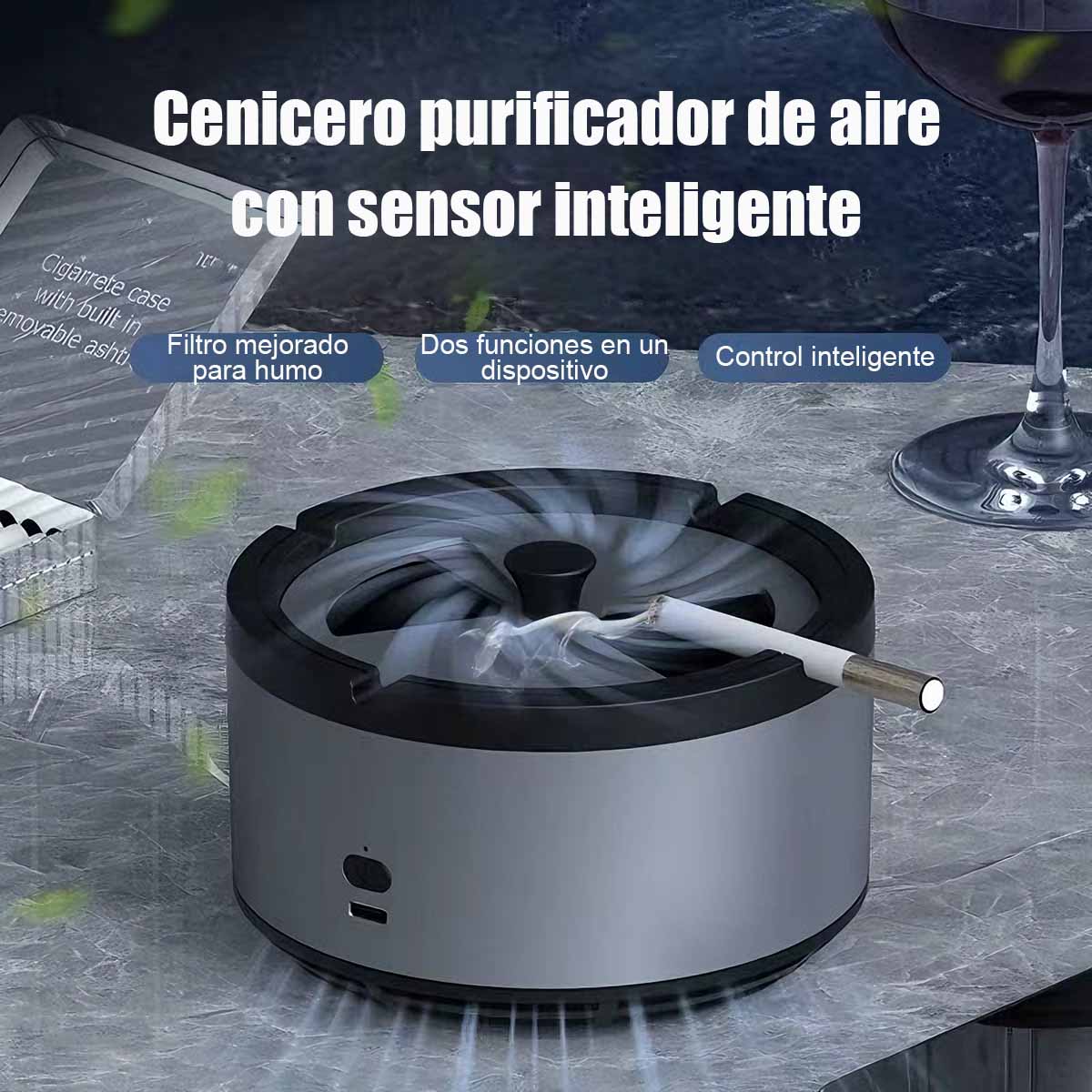 Purificador de aire para coche, habitación, oficina o sala de juegos; elimina humo de segunda mano, olores a tabaco y purifica el ambiente con función de cenicero.