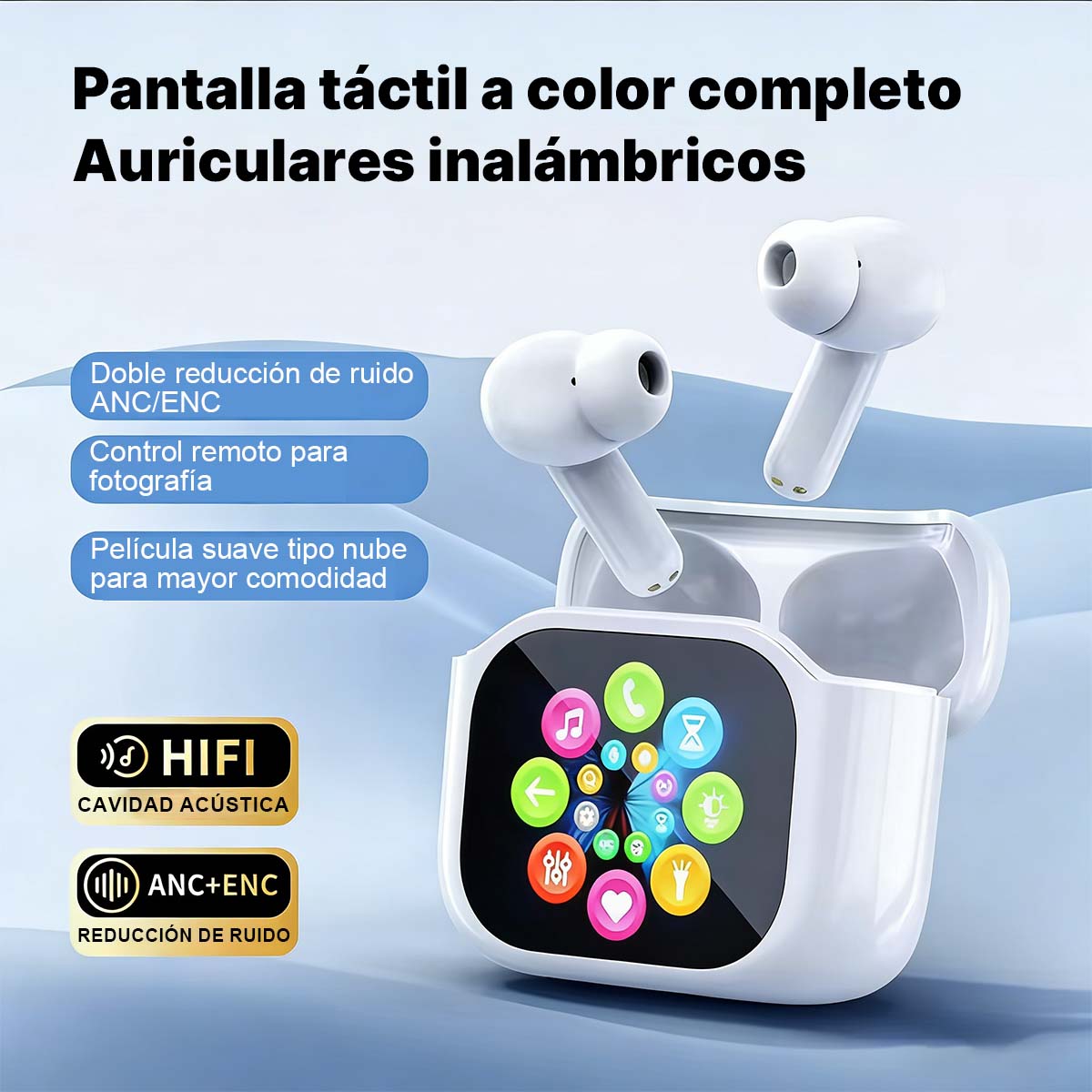 Auriculares Bluetooth JM19 con pantalla LCD, cancelación activa de ruido (ANC), reducción de ruido ENC, bajo consumo energético, ideales para deportes, inalámbricos.