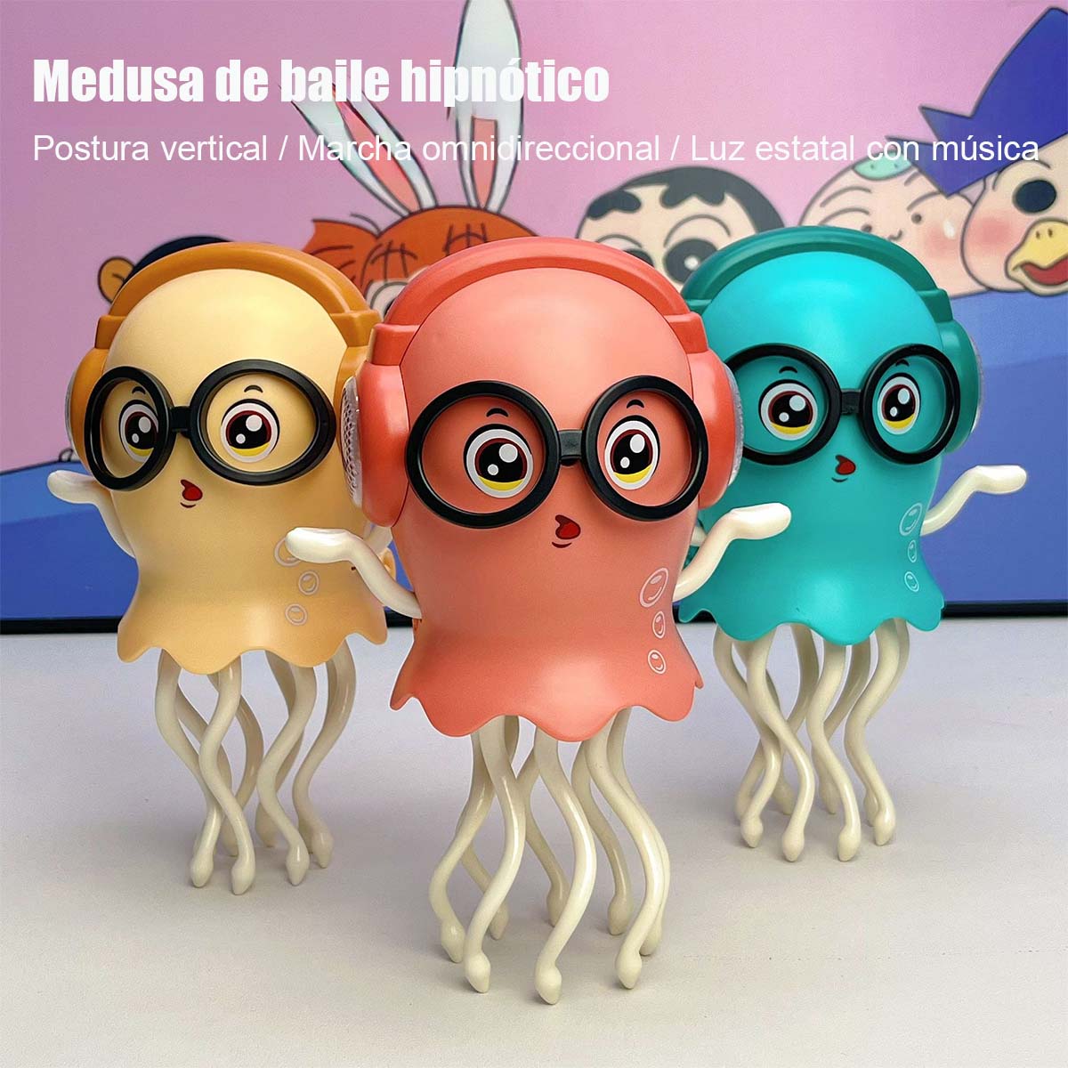 Juguete infantil de pulpo eléctrico, con luces, música y movimiento, efecto medusa con sensores de obstáculos, ideal para relajación y entretenimiento.