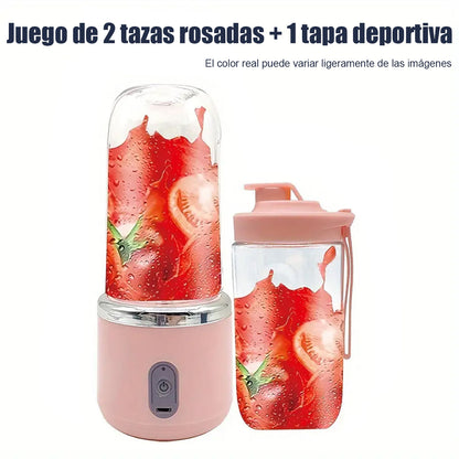 Licuadora exprimidora portátil multifuncional, vaso para jugo recargable con función de batidora y exprimidor.