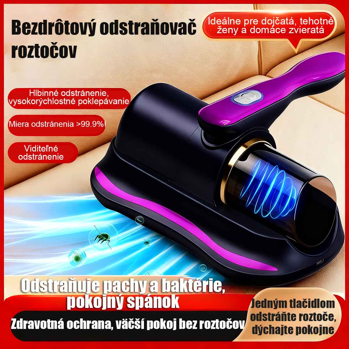 Nový bezdrôtový domáci vysávač na posteľ s vysokým výkonom, silným UV svetlom a výkonným saním – účinný prístroj proti roztočom.