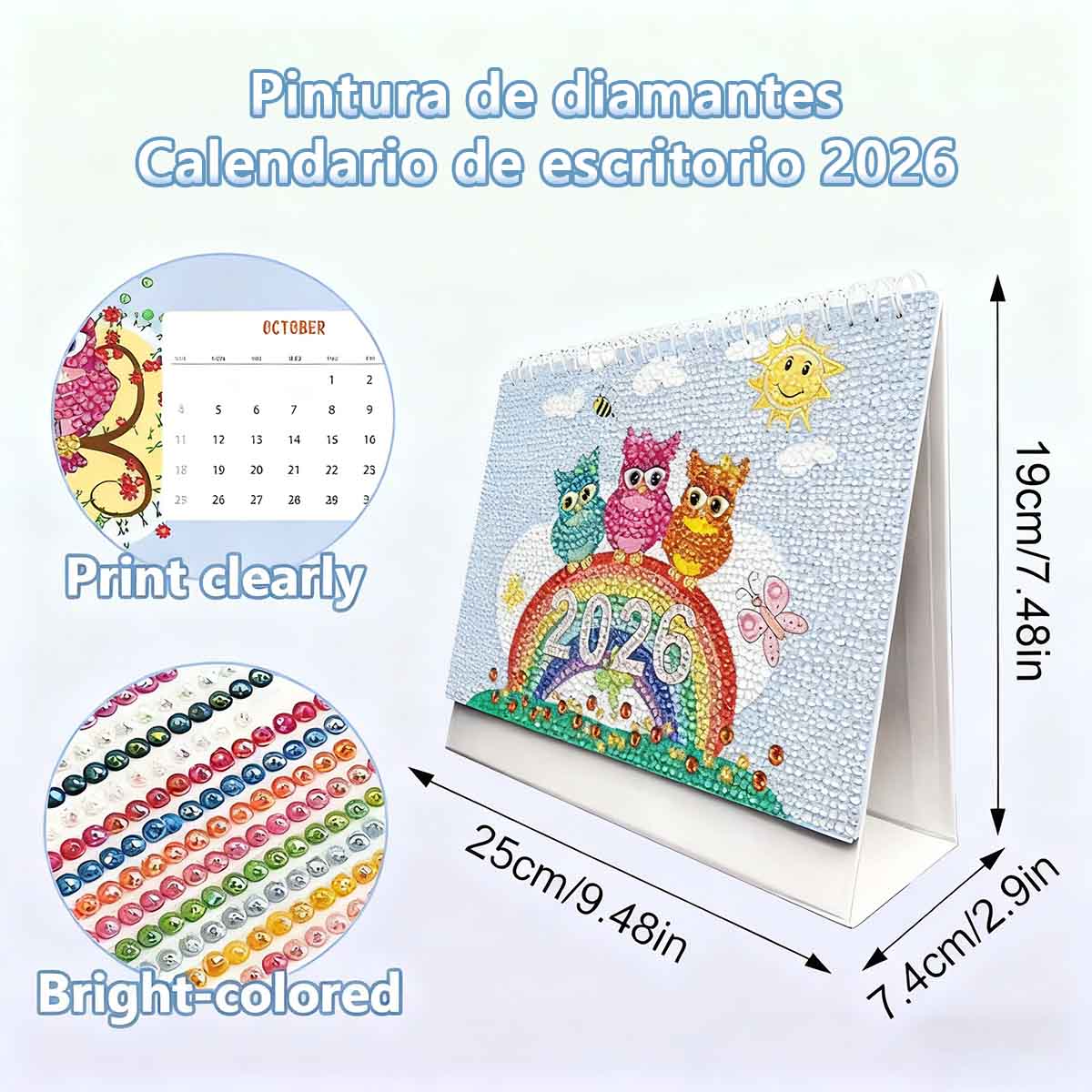 El nuevo calendario de mesa de diamantes 2026, pintura de diamantes hecha a mano, calendario de dibujos animados con cristales adhesivos.