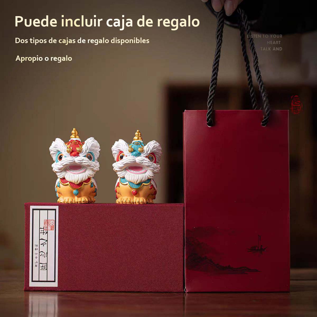 Adorno creativo de león danzante al estilo chino, una pieza decorativa de alta gama y diseño exclusivo para mesas y mesas de té.