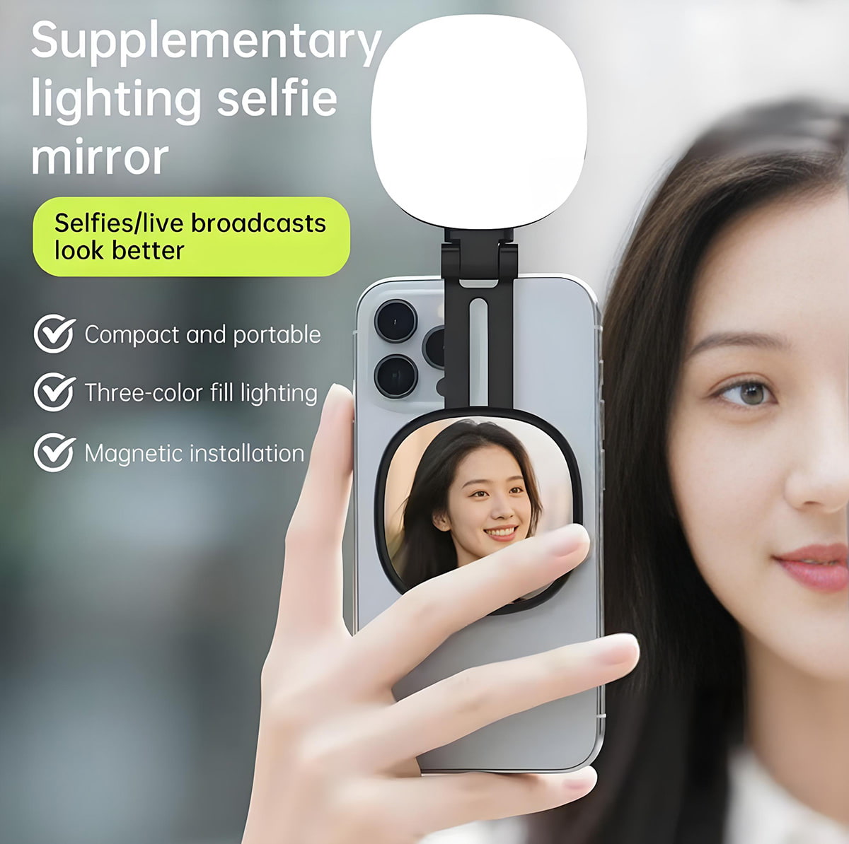 Lampă de buzunar cu magnet pentru telefon, lampă de înfrumusețare portabilă pentru filmări și fotografii în aer liber.