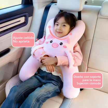 Almohada de viaje para niños en el asiento trasero del automóvil, almohada de apoyo para cuello y cintura, diseño anti-ahogo con adorables personajes de dibujos animados, ideal para dormir durante viajes.