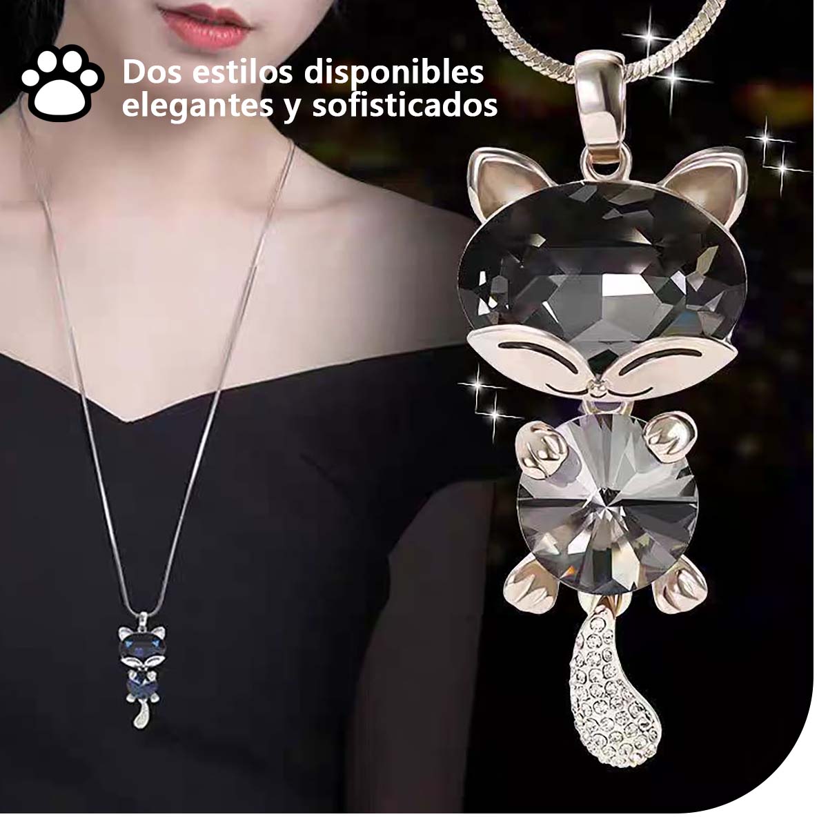 Gargantilla Elegante con Gatito de Cristal: Un collar largo versátil con estilo coreano, el accesorio perfecto para tus looks.