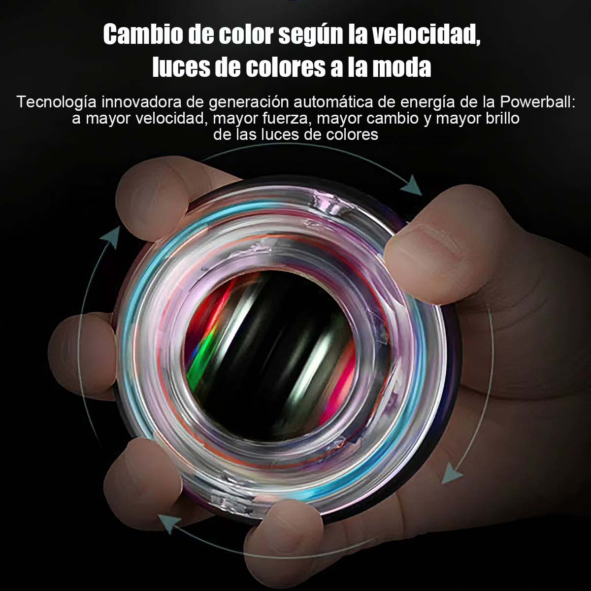 Bola de ejercicio para muñeca, 100 kg, 200 rpm, apta para fitness y alivio de estrés. Autoinicio, luces LED, operación silenciosa. Entrena fuerza de muñeca, antebrazo y agarre en cualquier lugar.