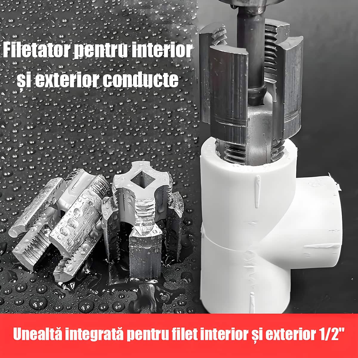 Mașină universală de filetat țevi, nouă, pentru interior și exterior, cu biți pentru mașină de găurit electrică