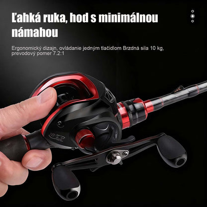 „Protiseková kovová čierno-červená baitcasting navijakov á sada s prútom – vhodná na ďaleké nahadzovanie, mostové chytanie a lov makrel.“