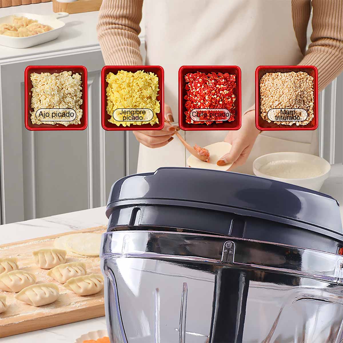 Picadora de ajo de acero inoxidable, manual y multifuncional para cocina doméstica, mini trituradora con cuerda para picar ajo y chile.