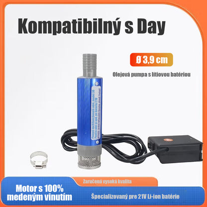 Nový akumulátorový olejové čerpadlo Denacchi 21 V, dvojúčelové (olej/voda) s lítium-ion batériou.