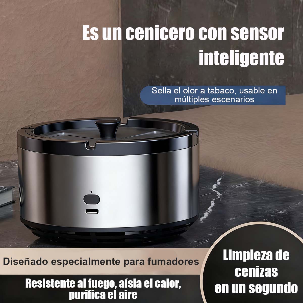Purificador de aire para coche, habitación, oficina o sala de juegos; elimina humo de segunda mano, olores a tabaco y purifica el ambiente con función de cenicero.