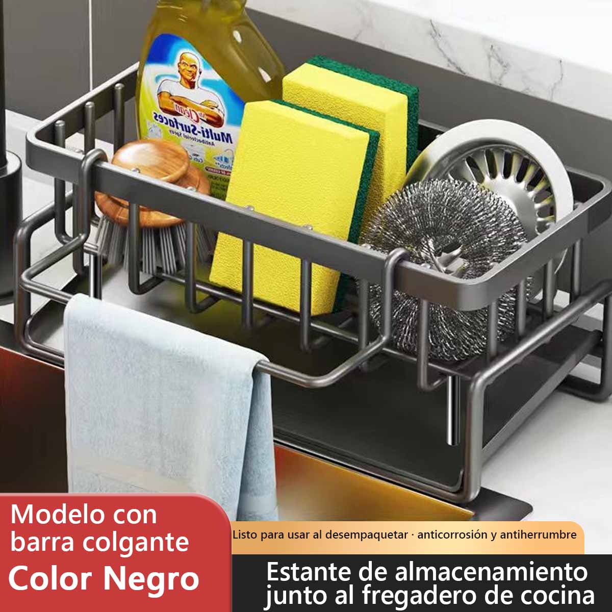 Nuevo estante de cocina para almacenamiento: soporte para paños, escurridor, organizador para esponjas y estropajos, apto para grifos y fregaderos.