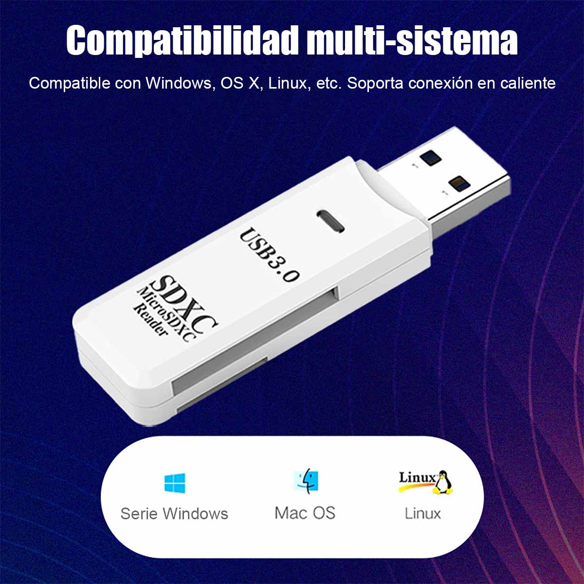 Lector de tarjetas 2 en 1 para TF/SD, lector USB de alta velocidad para cámaras.