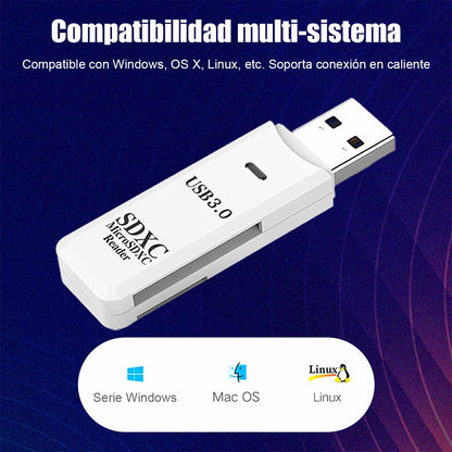 Lector de tarjetas 2 en 1 para TF/SD, lector USB de alta velocidad para cámaras.