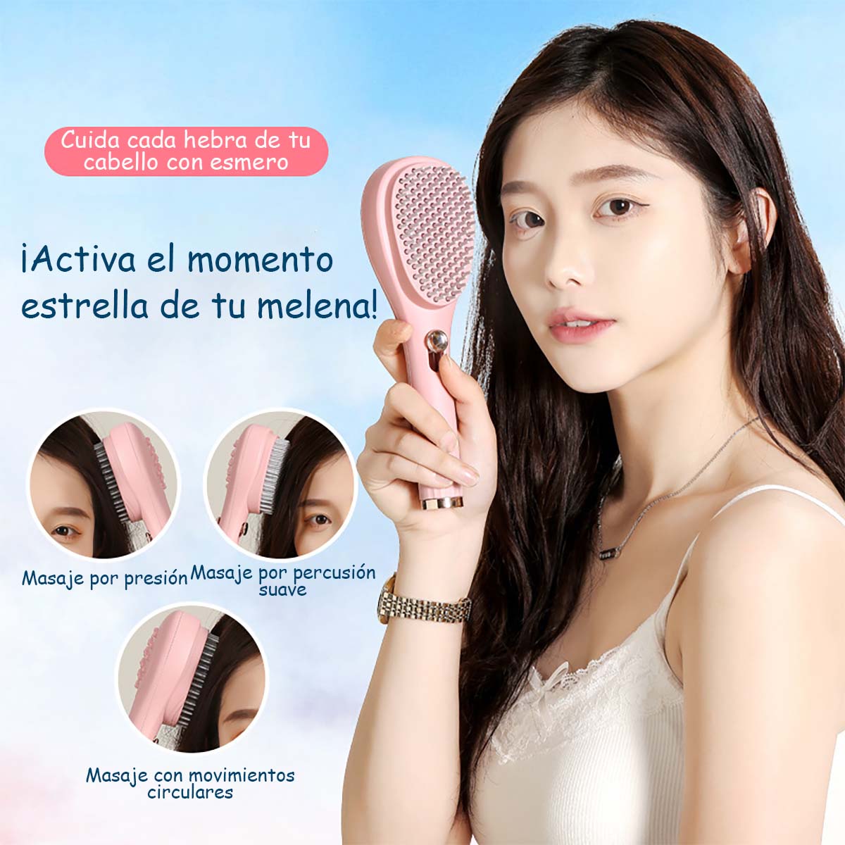 Cepillo portátil y telescópico, peine mágico para masaje, limpia el cuero cabelludo y el cabello roto, antiestático, no daña el cabello, da volumen al cuero cabelludo.