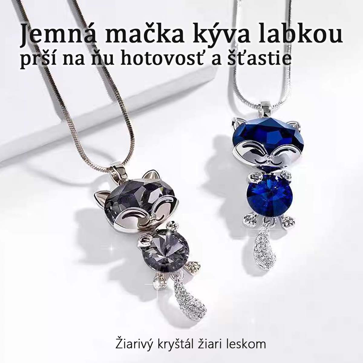 Kórejský univerzálny dlhý náhrdelník, elegantný dámsky jednoduchý a módny prívesok mačičky s kryštálom, sveterový náhrdelník a módny doplnok.