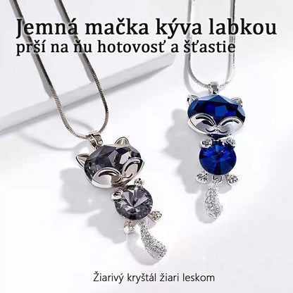 Kórejský univerzálny dlhý náhrdelník, elegantný dámsky jednoduchý a módny prívesok mačičky s kryštálom, sveterový náhrdelník a módny doplnok.