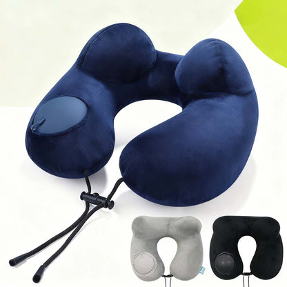 Almohada inflable U de presión en el centro, de gran demanda, almohada de viaje inflable portátil, ideal para exteriores, negocios, uso doméstico o como reposacabezas en el automóvil.
