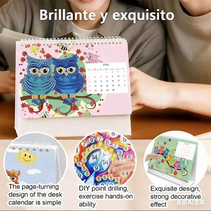 El nuevo calendario de mesa de diamantes 2026, pintura de diamantes hecha a mano, calendario de dibujos animados con cristales adhesivos.