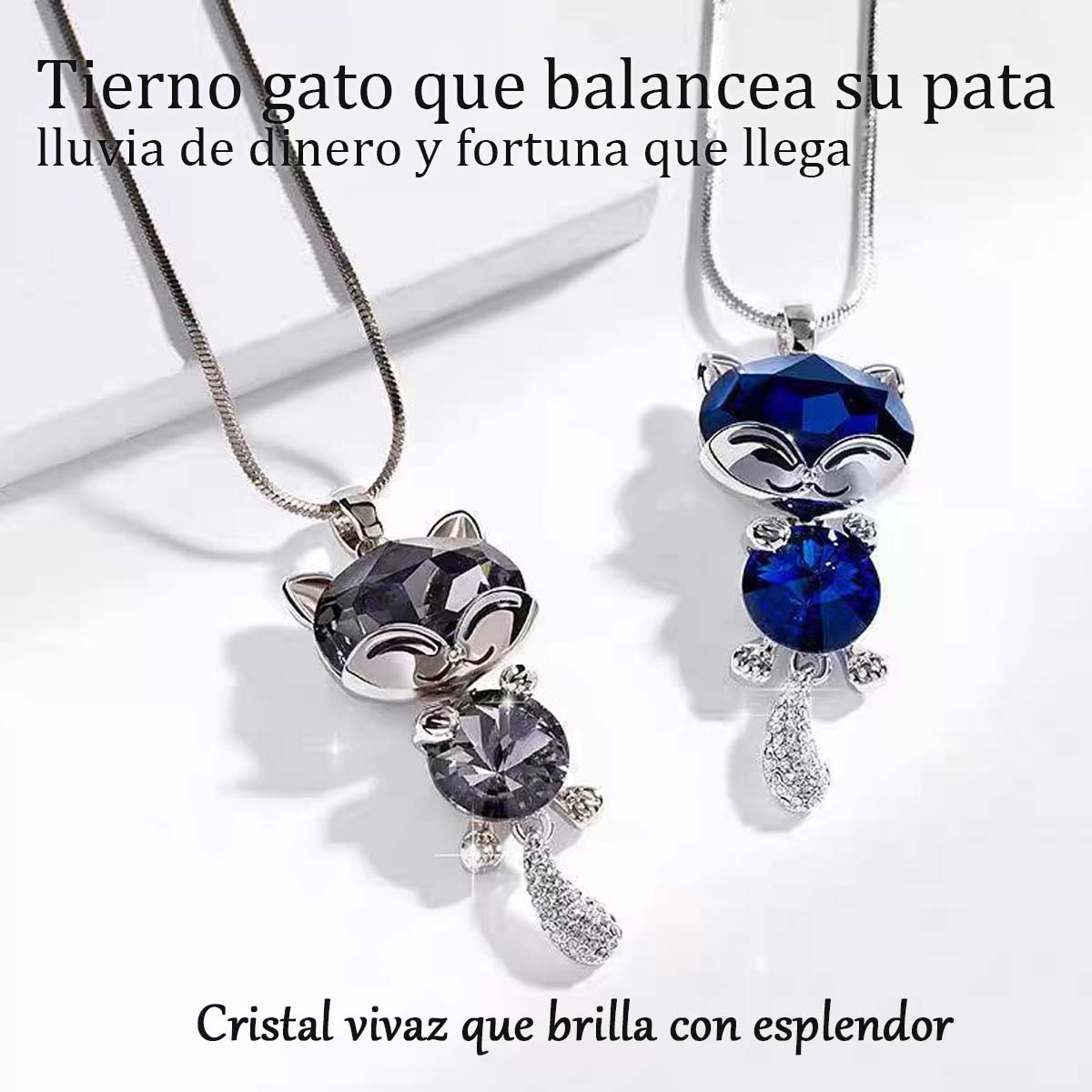 Gargantilla Elegante con Gatito de Cristal: Un collar largo versátil con estilo coreano, el accesorio perfecto para tus looks.