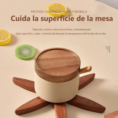 Manteles individuales de madera de haya, decorativos y resistentes al calor; ideales como posavasos, salvamanteles o base para ollas y tazones en el hogar.