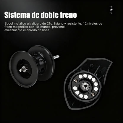 Conjunto de caña de pescar con carrete de metal negro y rojo, línea anti-explosión, para pesca de larga distancia, pesca en puente y embarcadero, carrete para pesca de percas.
