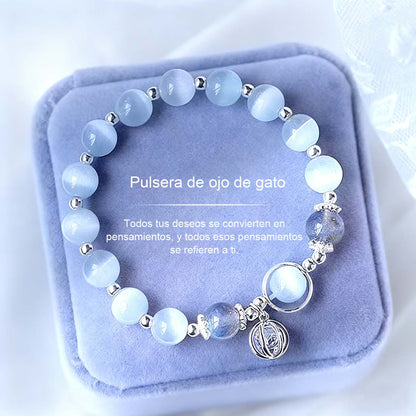 Pulsera de ópalo para mujer, pulsera de aguamarina, pulsera de piedra lunar gris, pulsera de cristal natural, accesorio de mano con estilo versátil y elegante.